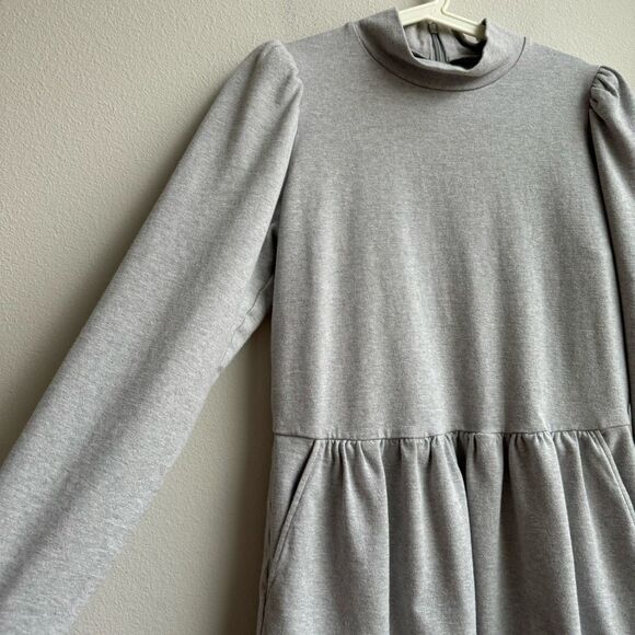 Rebecca Taylor Gray High Neck Casual Long Sleeve Mini Dress Size XL Fit & Flare - Picture 4 of 12